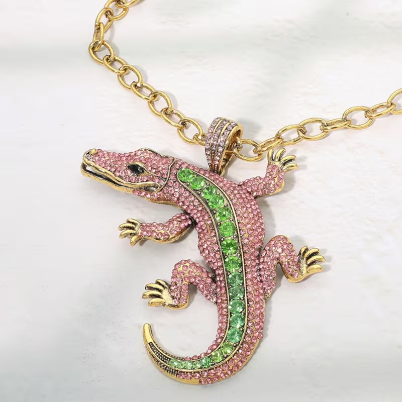 Bling Studded Alligator Pendant Necklace